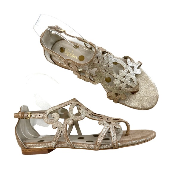 Boden Gold Metallic Leather Filigree Flat Thong Sandals Size 37/ US 6 - Picture 2 of 16